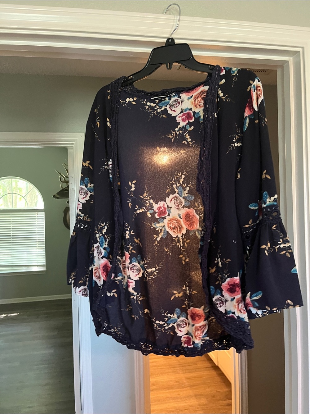 Navy Floral Open-Front Women's Cardigan